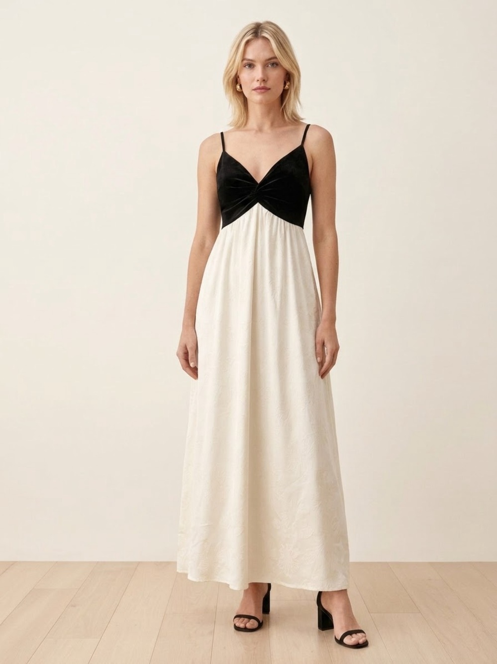 Cupshe Black & Ivory Two-Tone Twist Front Maxi Dress